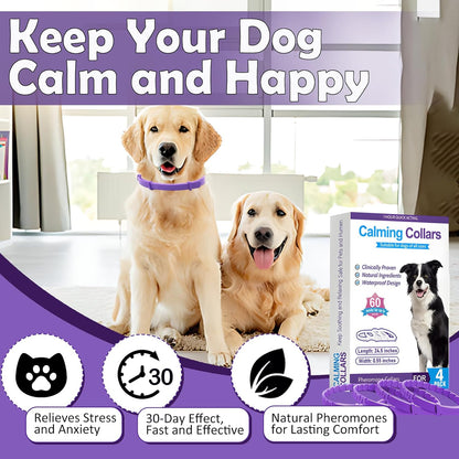 Calming Collars for Dogs - 4 Packs，Pheromone Calming Dog，Dog Calming Collar Relief for Anxiety, Stress & Separation, Adjustable 25 Inch Size, Anxiety Collar for Dogs, Lasts 60 Days