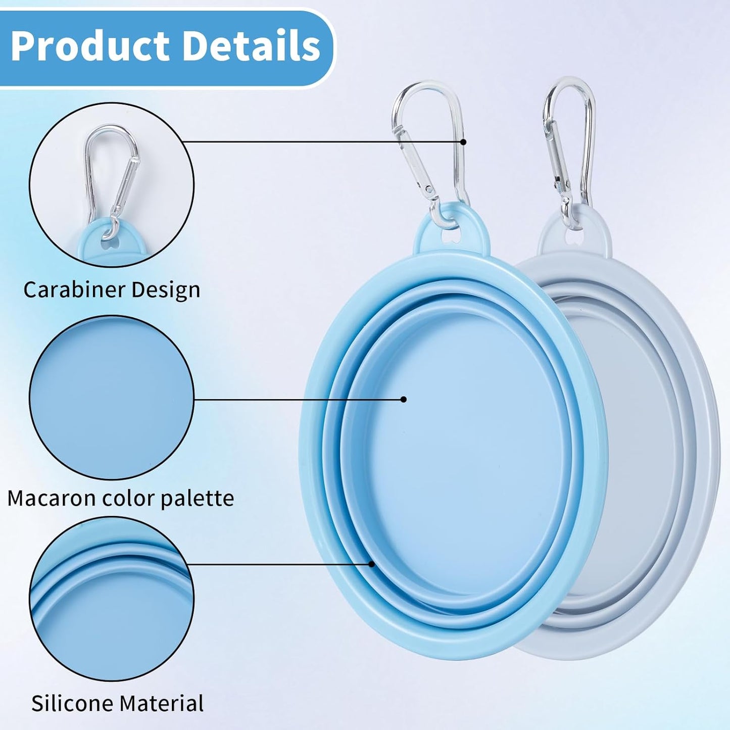 Collapsible Dog Bowl, 2Pack Macaron Color Pet Travel Bowls Silicone Foldable Water Feeder Dish for Small to Large Dogs Cat Walking Hiking Camping (Macaron Blue and Light Grey, Small)